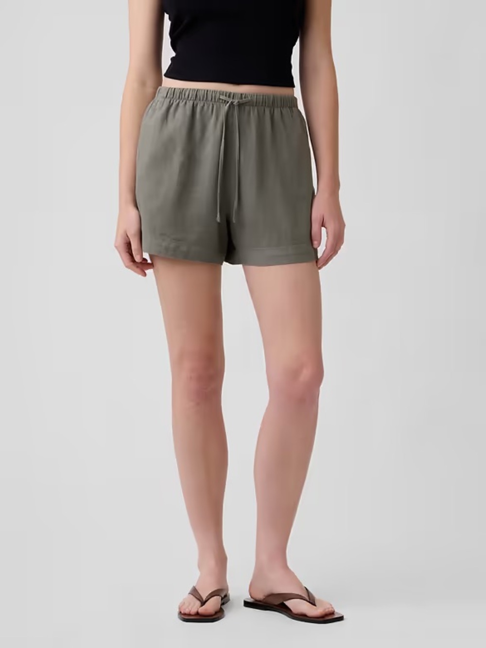 GAP 4” Pull-On Linen-Blend Shorts | Olive Green | L